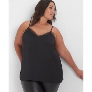 2/$30 Lane Bryant Lace Trim Satin Cami Tank Top Black 2X Plus Size 18